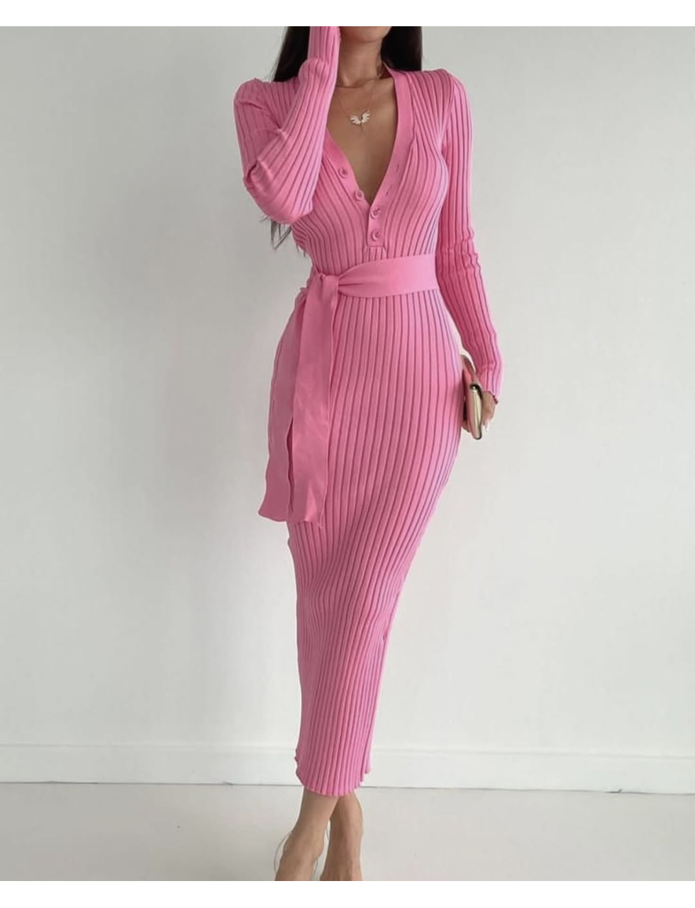 AILİS PEMBE TRİKO ELBİSE