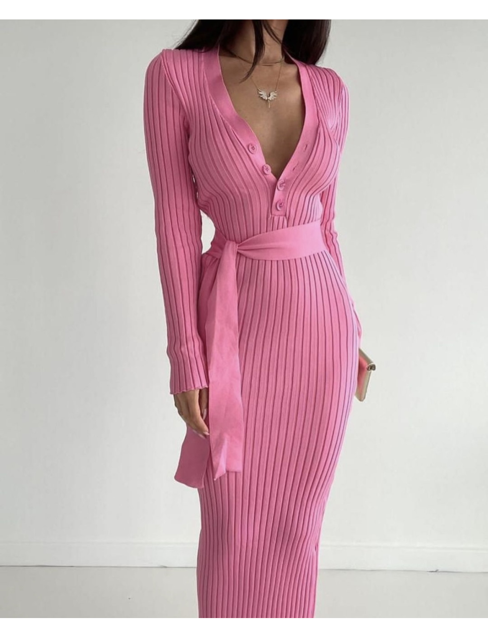 AILİS PEMBE TRİKO ELBİSE